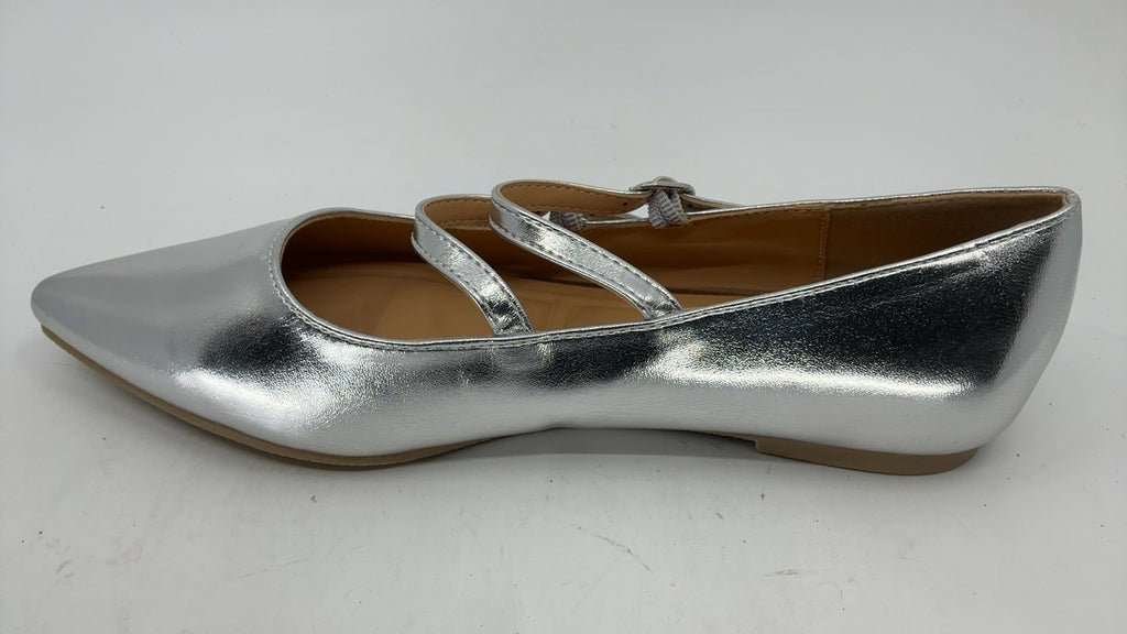 Silver Leather Mary Jane Flats for Women Size 7.5 Comfortable Slip On