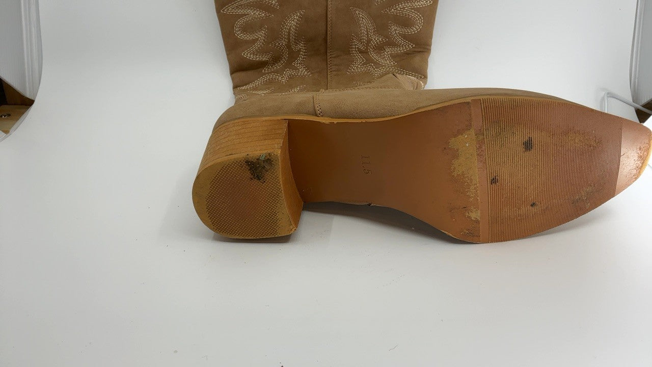 Camel Knee High Cowboy Boots for Women 11.5W Side Zipper Chunky Heel