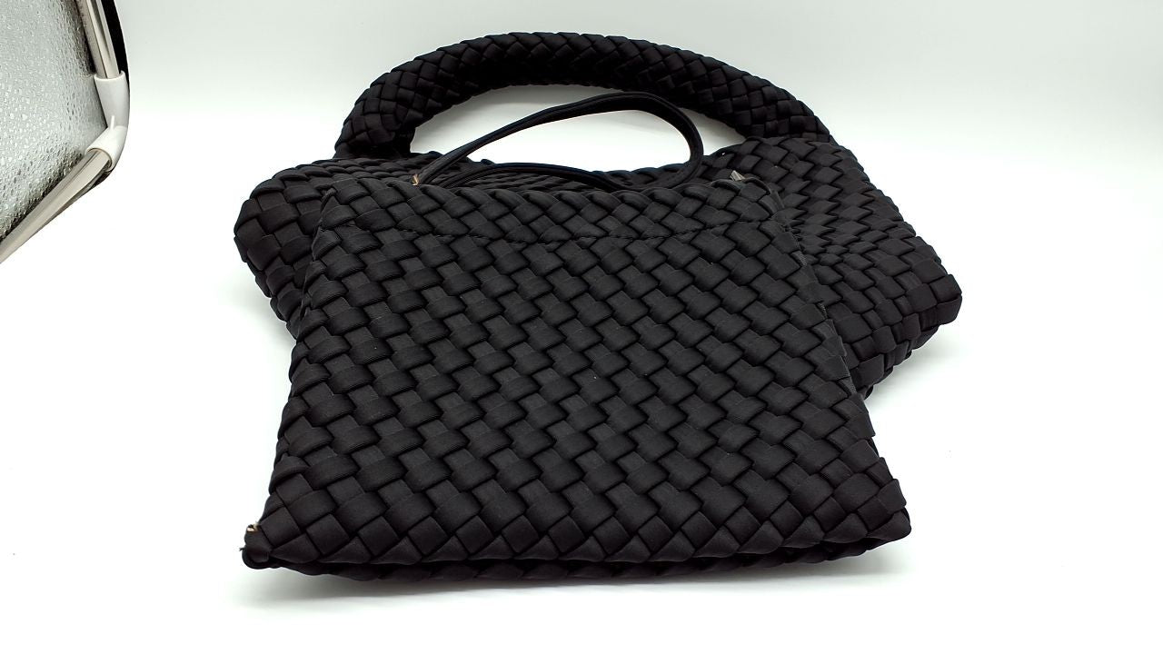 Ladies Black Woven Hobo Tote Bag & Wallet - Adjustable Strap