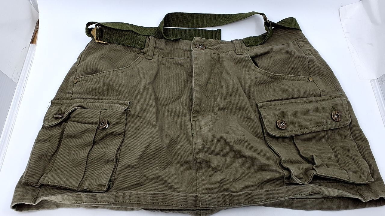 Women’s Y2K Denim Jean Mini Skirt Army Green Camo Low Rise M