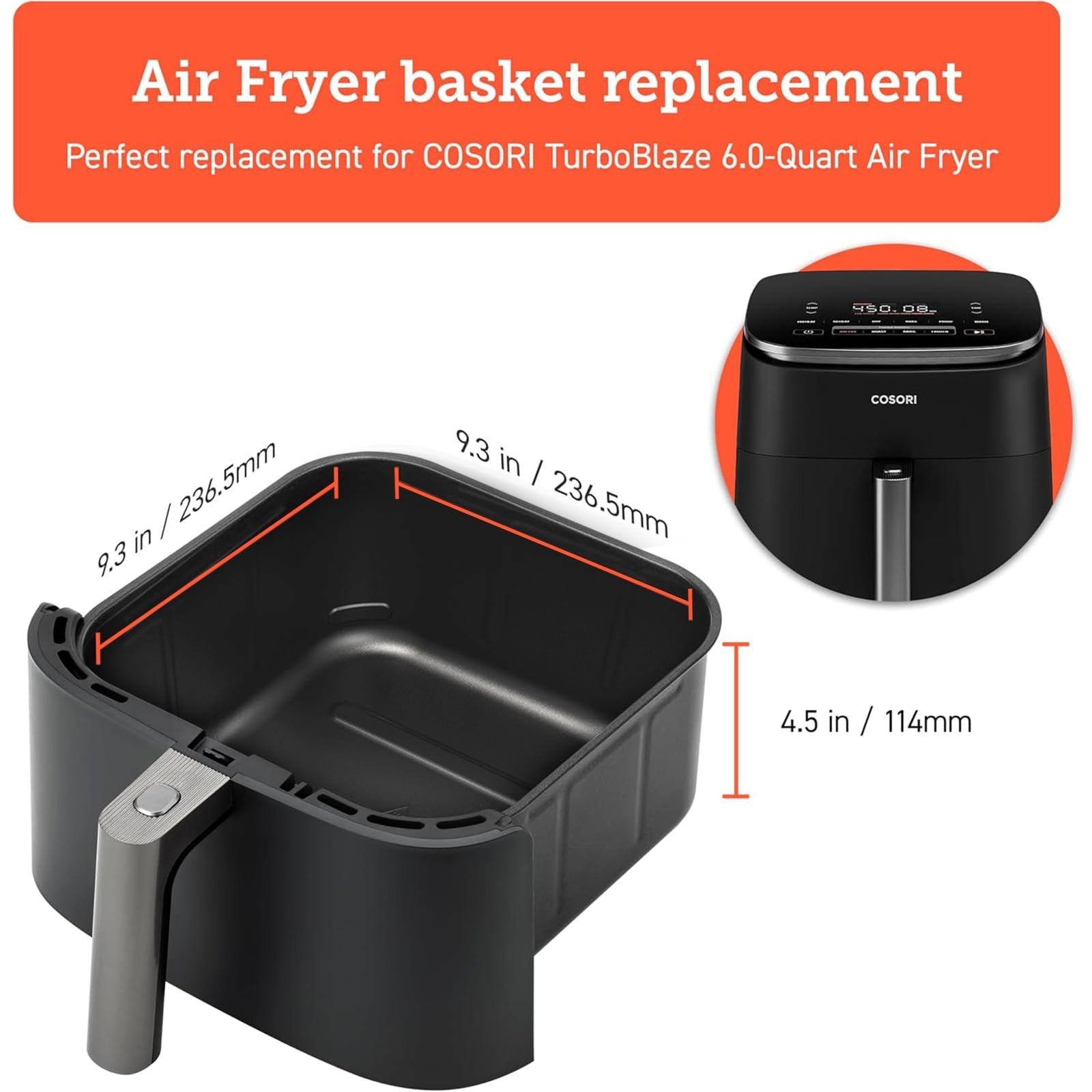 6Qt COSORI TurboBlaze Air Fryer Basket, Non-Stick, Dishwasher Safe