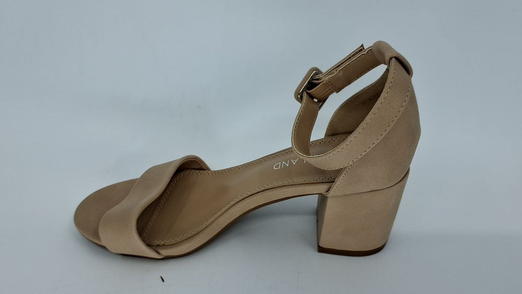 Shoe Land SL-Romina Low Block Heels, Size 6, Nude Nubuck, Slingback