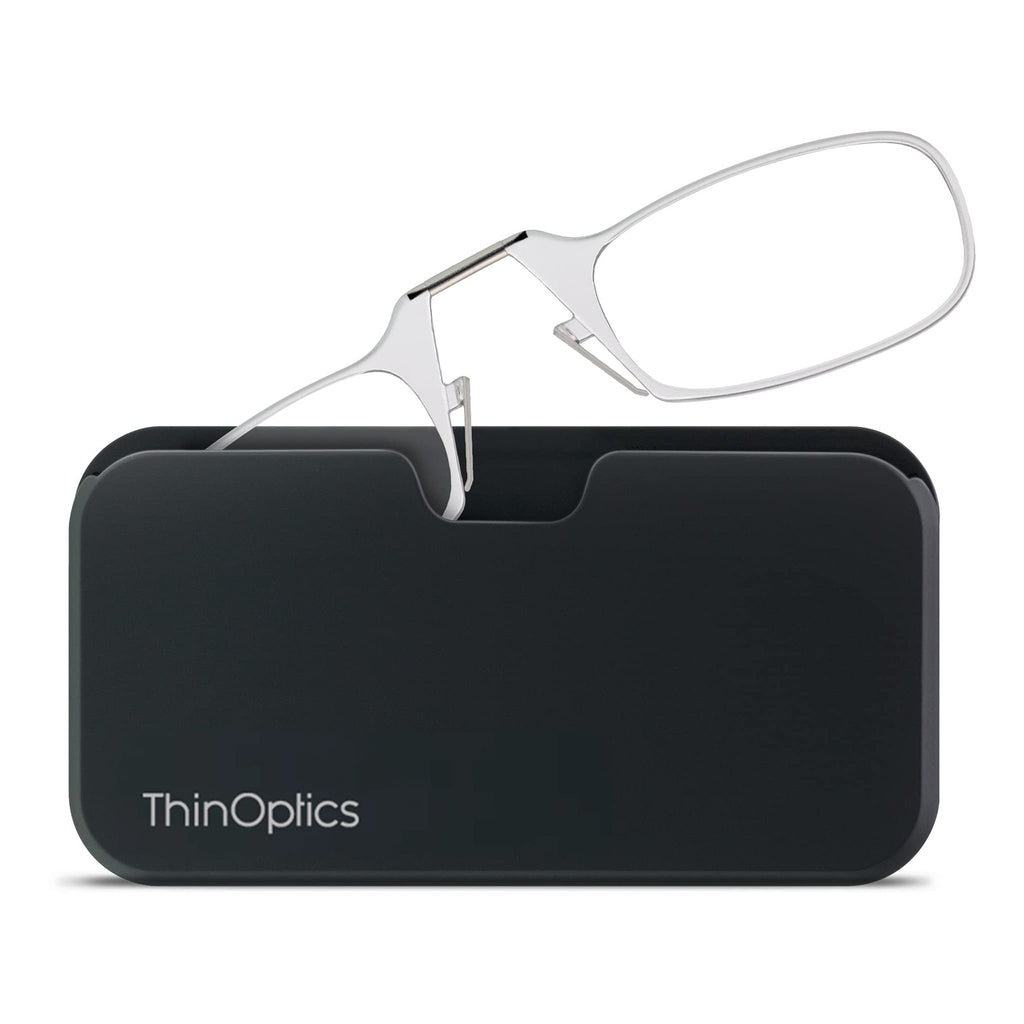 ThinOptics Reading Glasses 2.00 w/ Black Case, Clear Frames, 44 mm