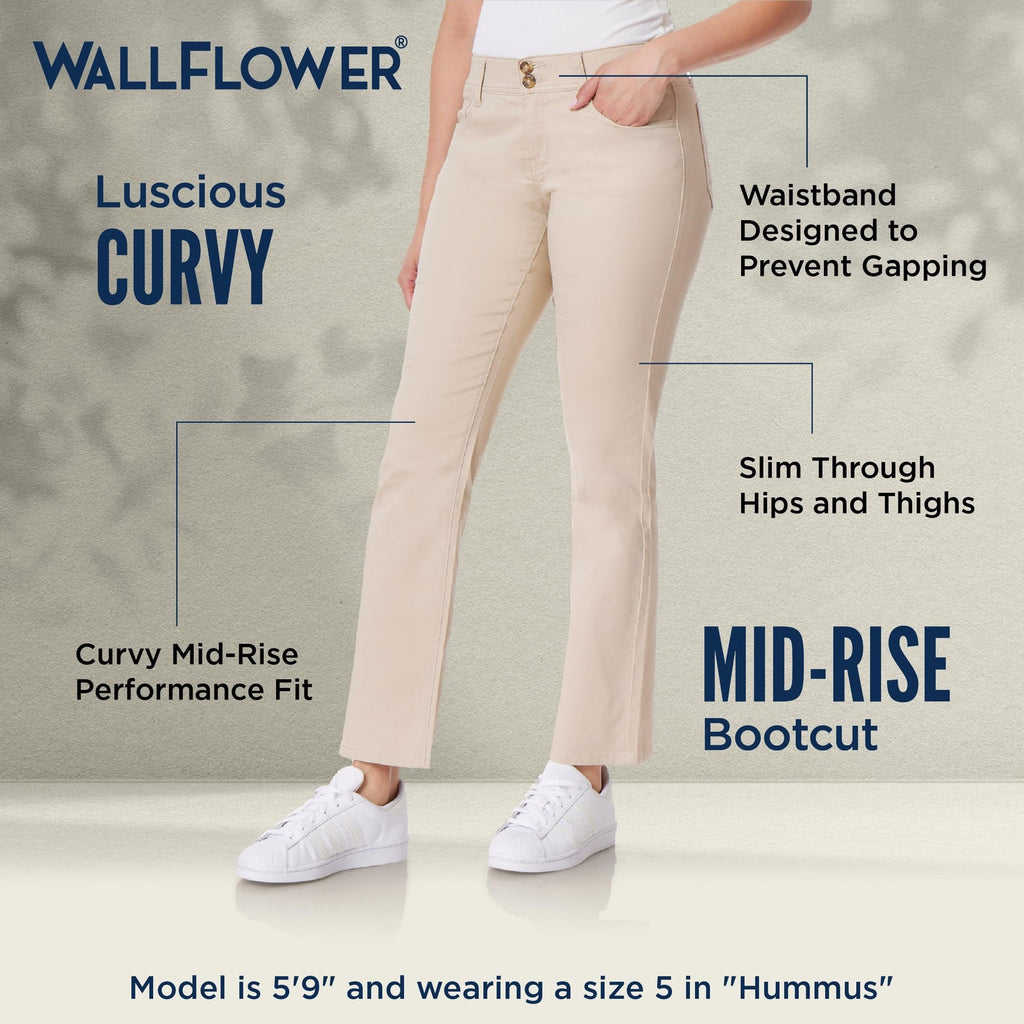 WallFlower Curvy Jeans, Mid-Rise Bootcut, Size 13, Hummus, Cotton Twill