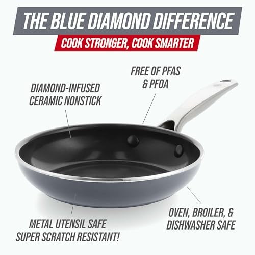 Blue Diamond 8" Nonstick Frying Pan, Gray Ceramic, Oven & Dishwasher Safe