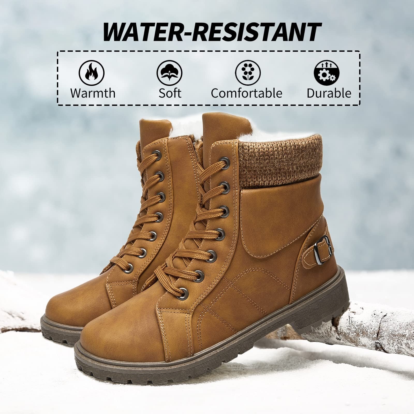 Womens Winter Snow Boots Fur Lined Ankle Boots Brown US7
