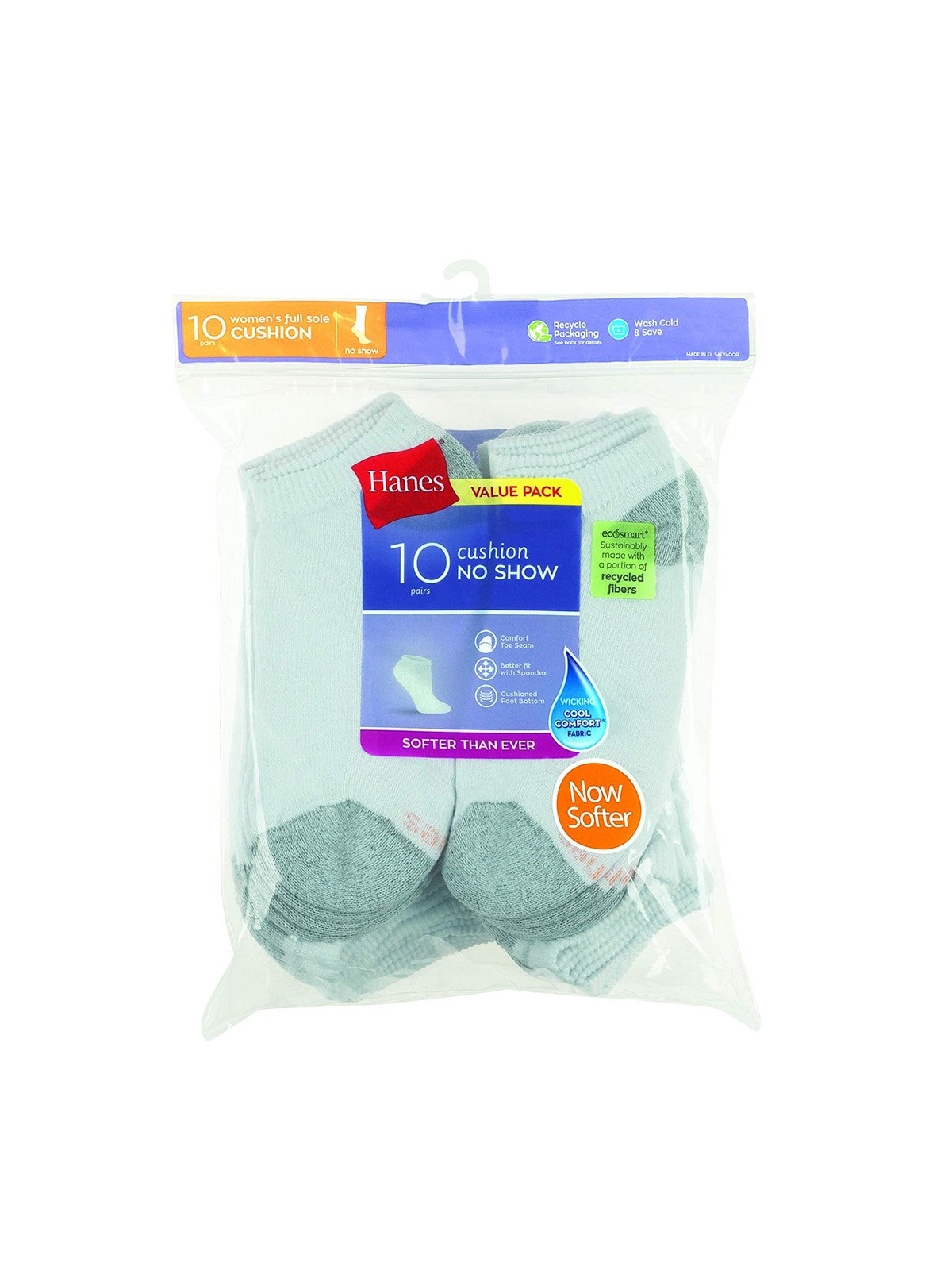 Hanes Women's No Show Socks 10 Pack, Size 8-12, White, Moisture-Wicking