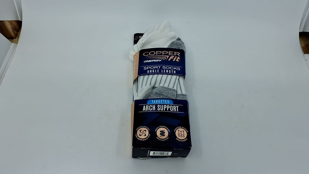 Copper Fit Unisex Adult Ankle Length Sport Socks, White, Small-Medium US