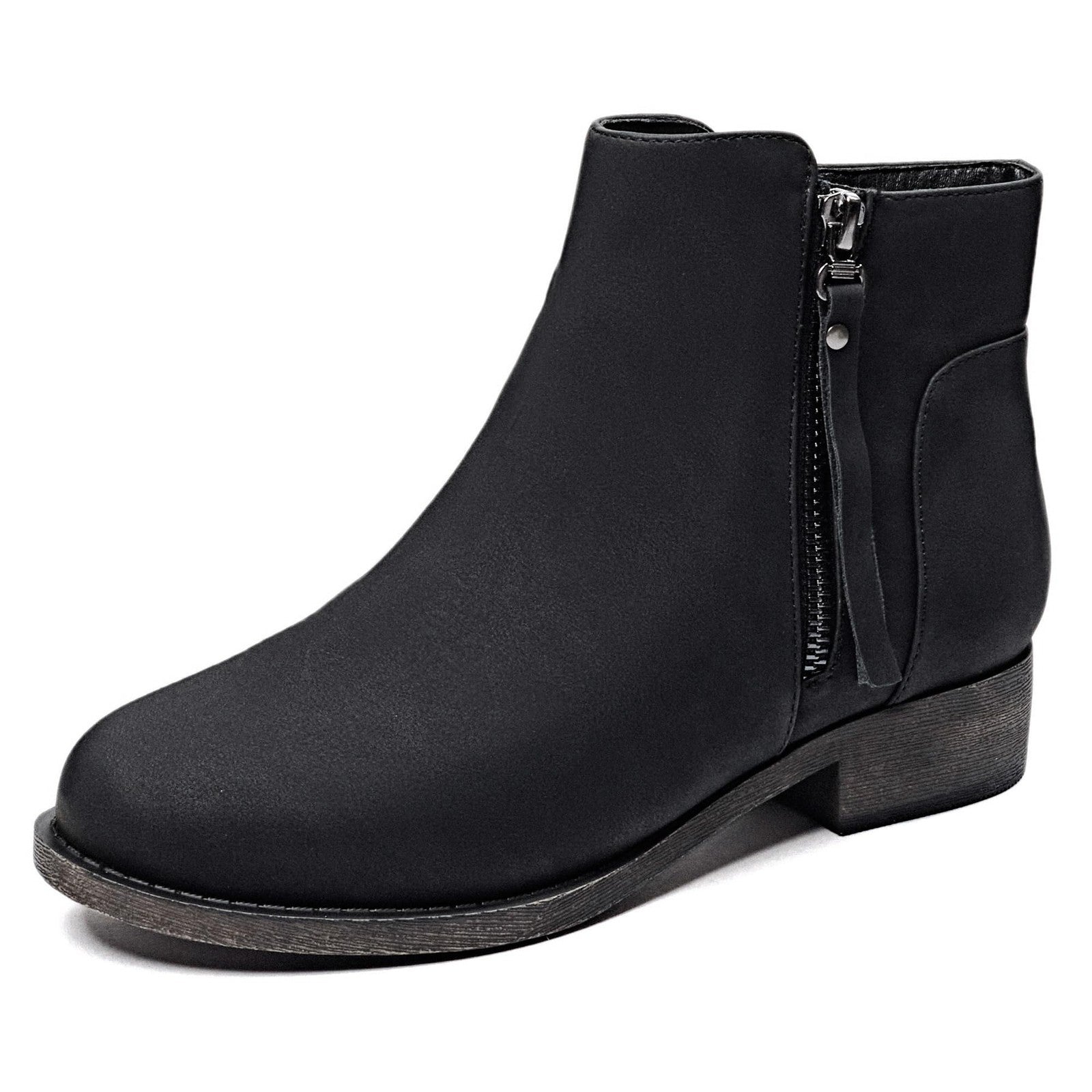 8.5 Veittes Women's Ankle Boots Black Slip On Chunky Heel Fashion