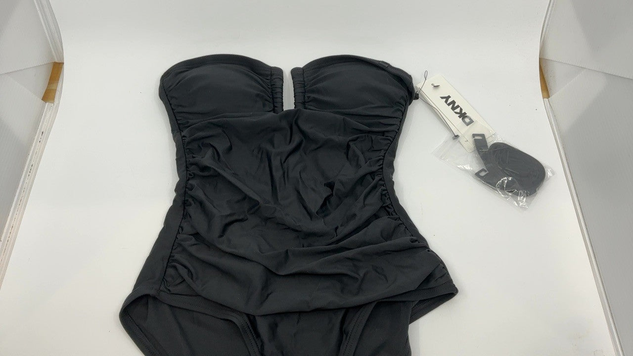 DKNY Black U-Wire Bandeau One Piece Swimsuit, Tummy Control, X-Small