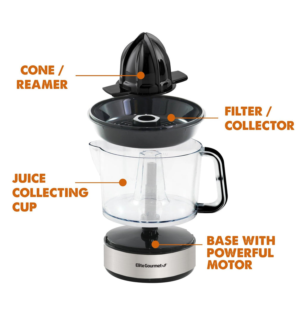 Compact Electric Citrus Juicer 24oz, Pulp Control, Black & Stainless Steel