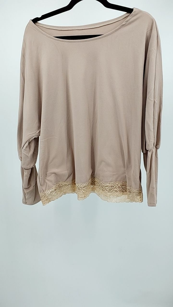 Full Size Round Neck Long Sleeve Knit Top with Lace Trim Plus Size