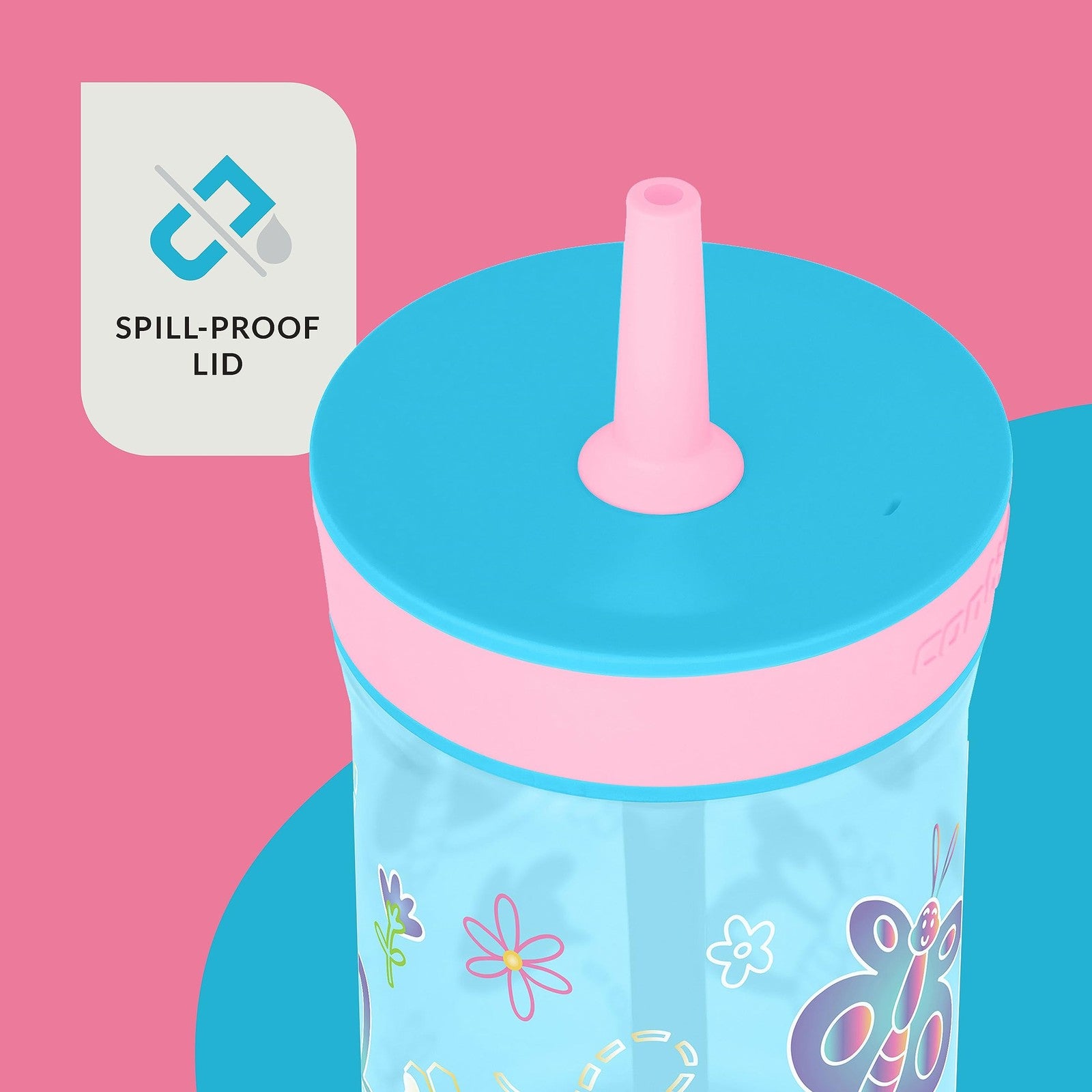 Contigo Leighton Kids Water Bottle 2-Pack 14oz Spill-Proof Blue Raspberry/Azalea