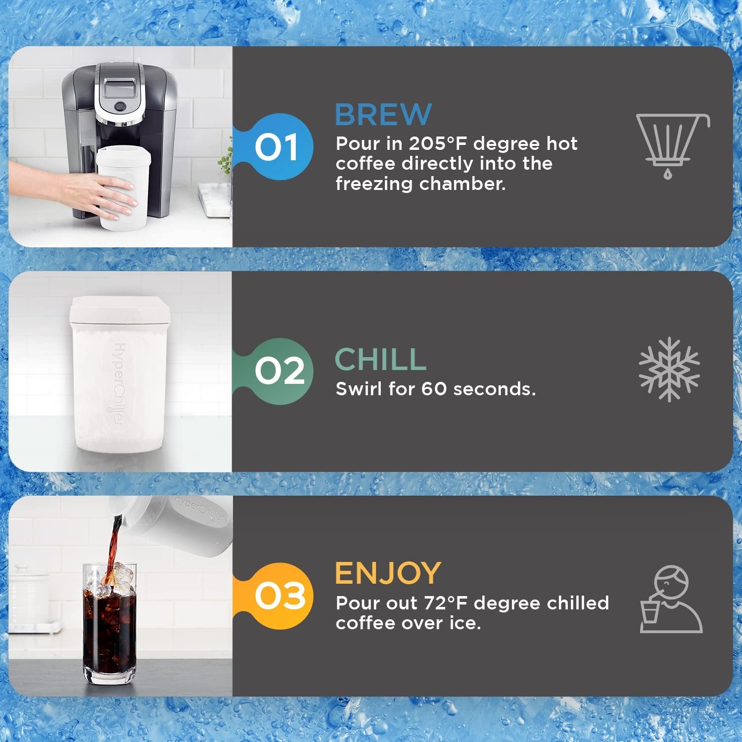 HyperChiller HC2W Iced Beverage Chiller, 12.5 Oz, White, Fast Cooling