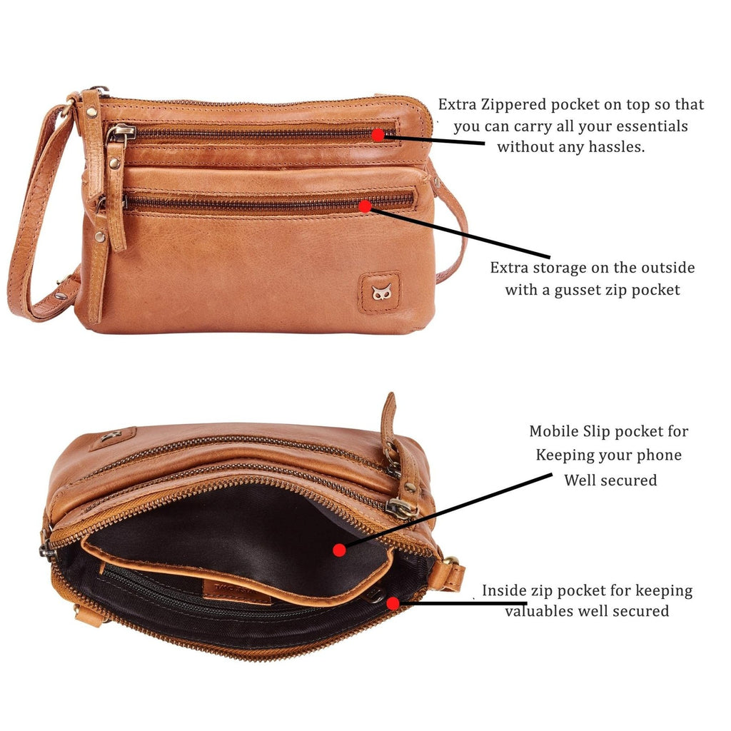 Real Leather Crossbody Bag Women Mustard Multi-Wax Sling Handbag