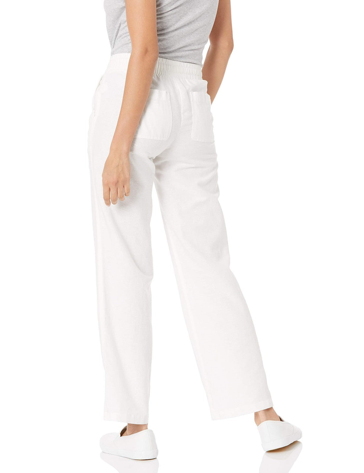 Linen Blend Wide Leg Pant w/ Drawstring, Bright White, X-Small