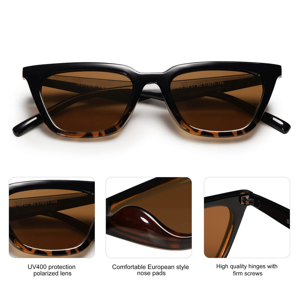 SOJOS Retro Polarized Narrow Square Sunglasses Women Tortoise/Brown