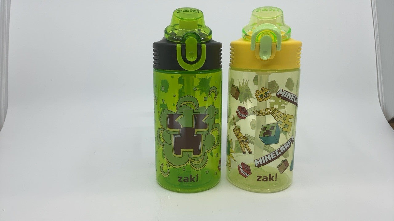 Zak Designs 16oz Kids Water Bottle Set, Minecraft Creeper, Durable