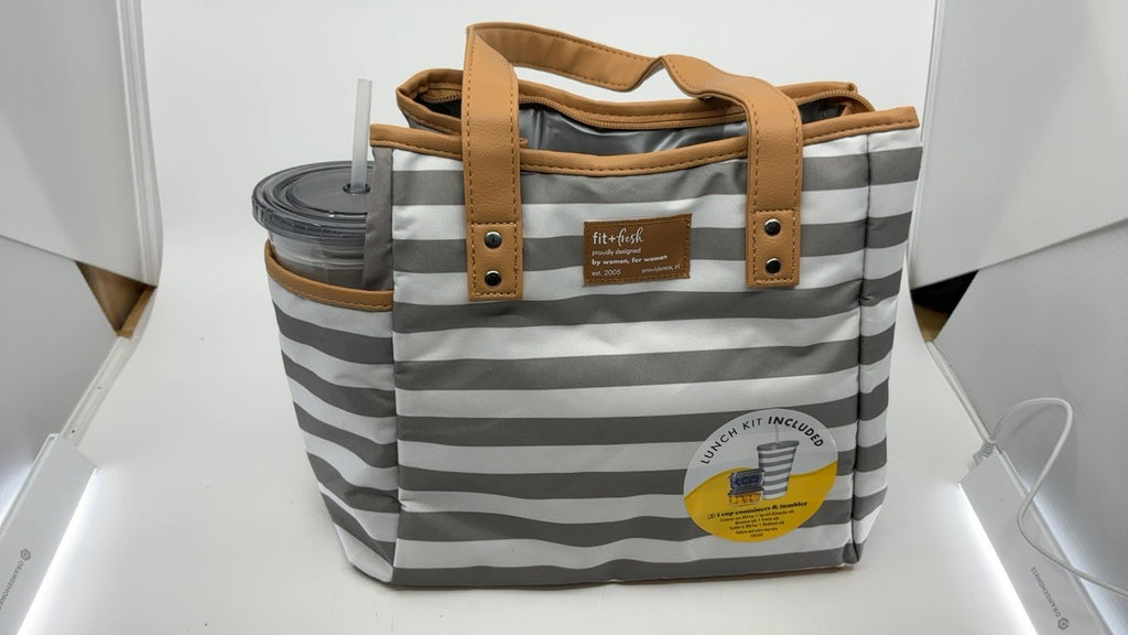 Westerly Insulated Lunch Bag Kit w/ 2 Containers & Tumbler - Gray Stripes