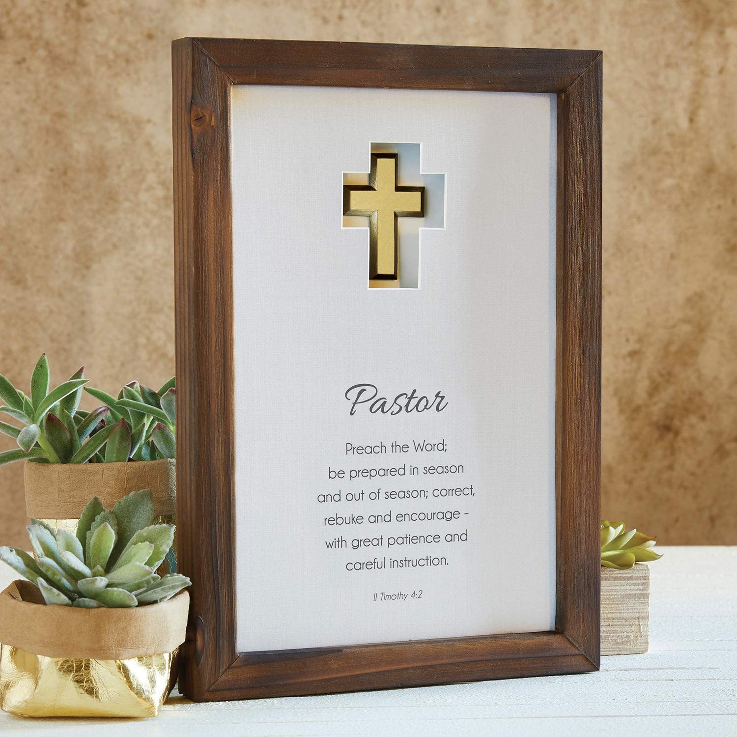 Inspirational Wall Art, 9x13 In, Faithful Servant, White & Brown