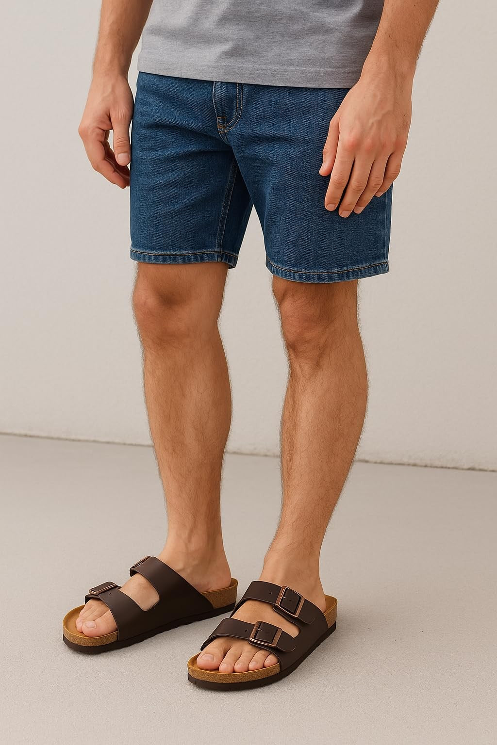 CUSHIONAIRE Lane Cork Footbed Mens Sandals, Adjustable Buckle Comfort Slides, 10