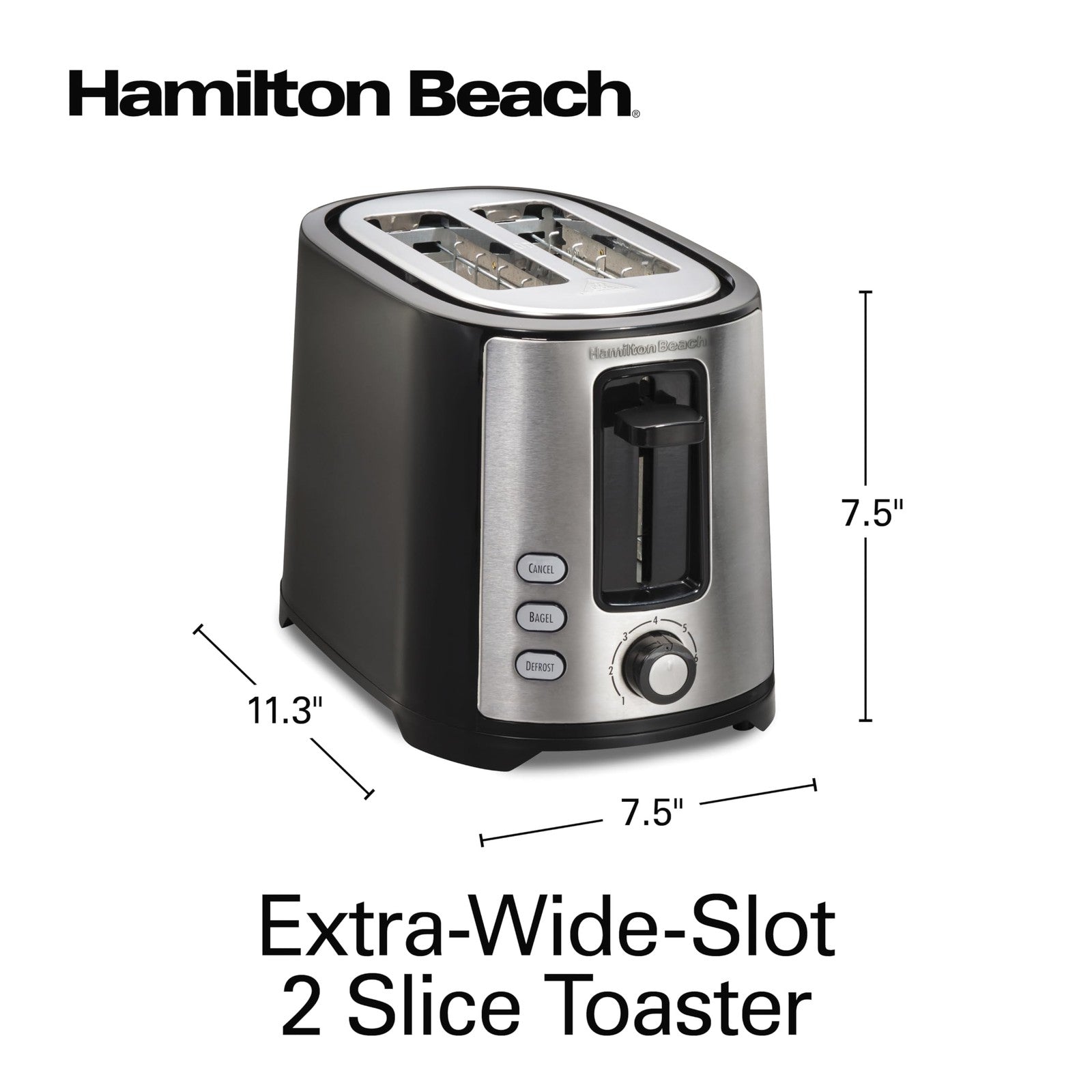 Hamilton Beach 2 Slice Toaster w/ Bagel Setting, Auto Shutoff, Black/Silver