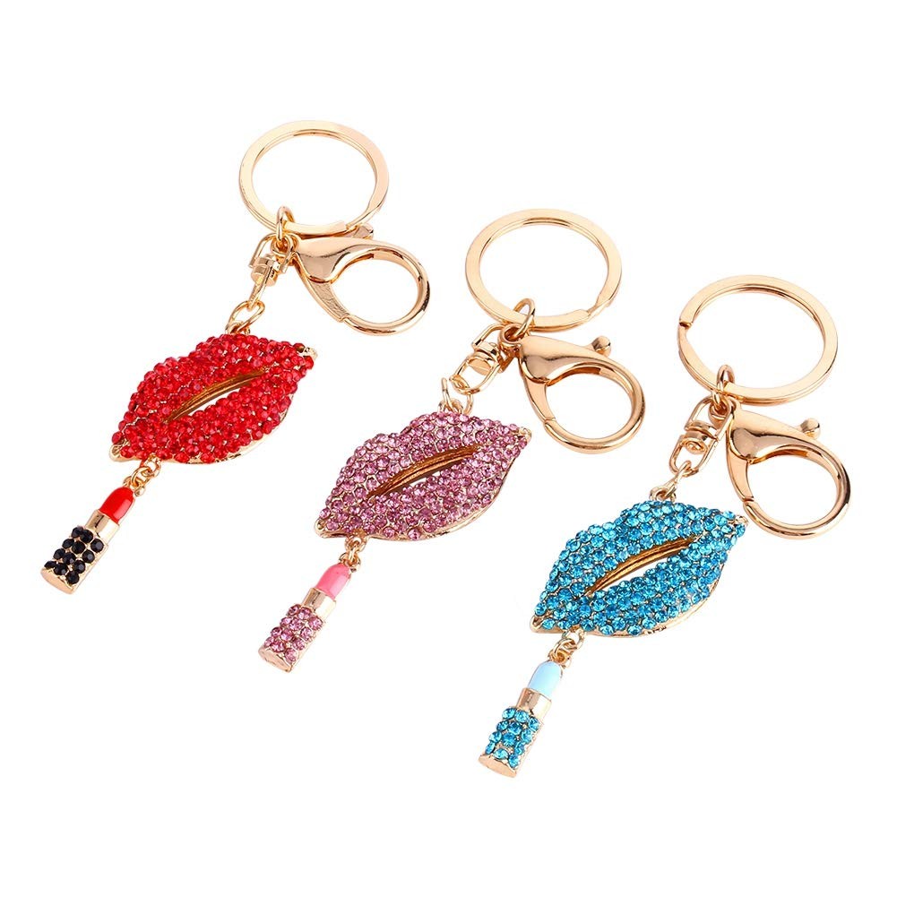 Fashion Lipstick Keyring, Colorful Crystal Purse Charm Decoration