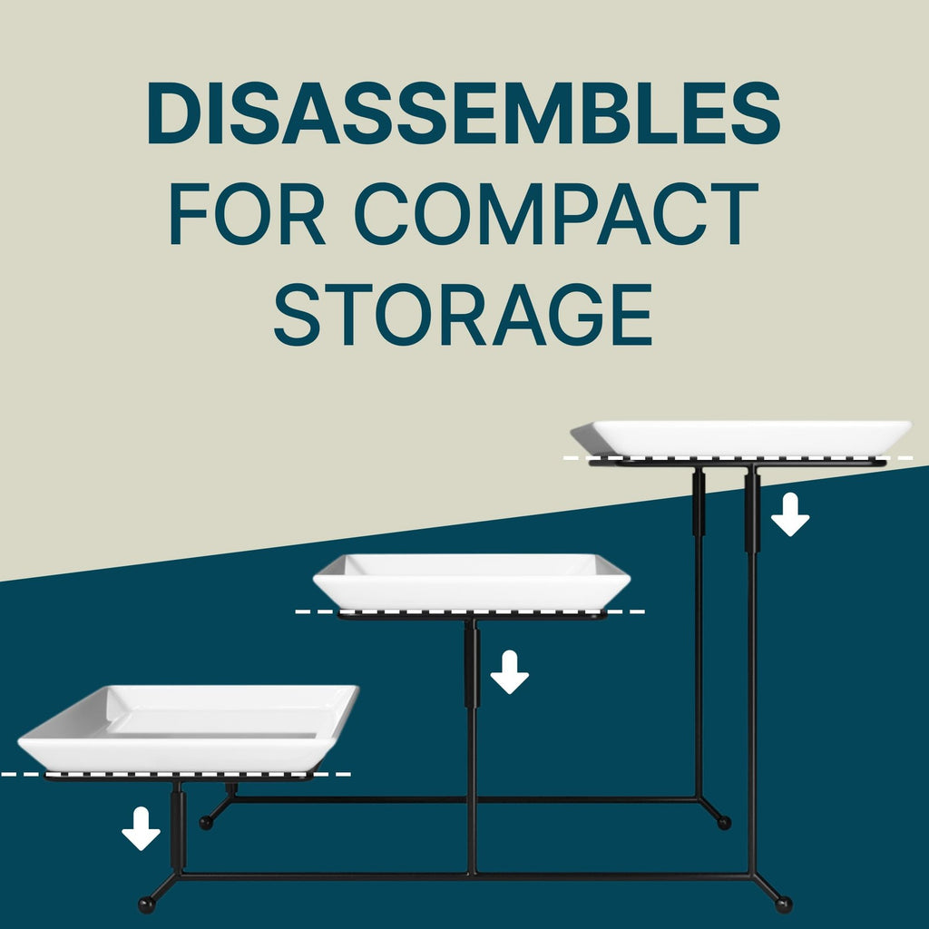 Contemporary 3-Tier Serving Tray Set - White Porcelain Plates