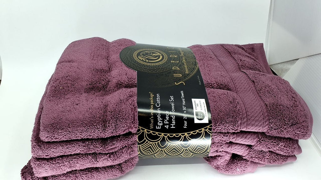 4-Pack Egyptian Cotton Hand Towels, Ultra Soft & Absorbent, Plum