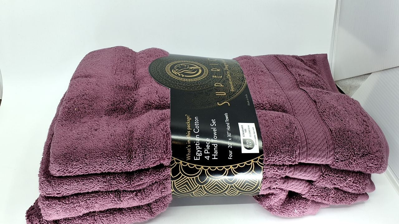 4-Pack Egyptian Cotton Hand Towels, Ultra Soft & Absorbent, Plum