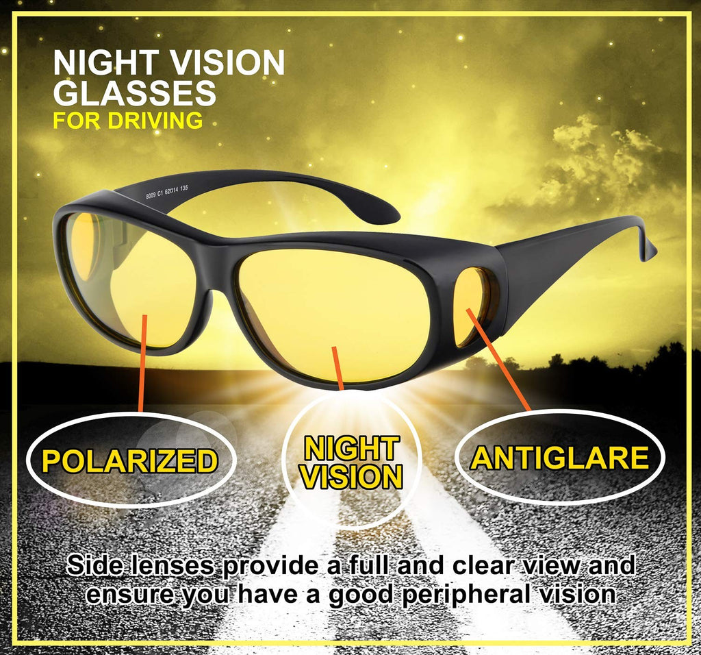 Night Driving Glasses Polarized Yellow Tint Fit Over Sunglasses