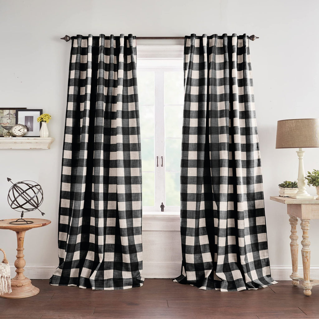 Farmhouse Buffalo-Check Blackout Curtain 52x95 Black Rod Pocket Panel