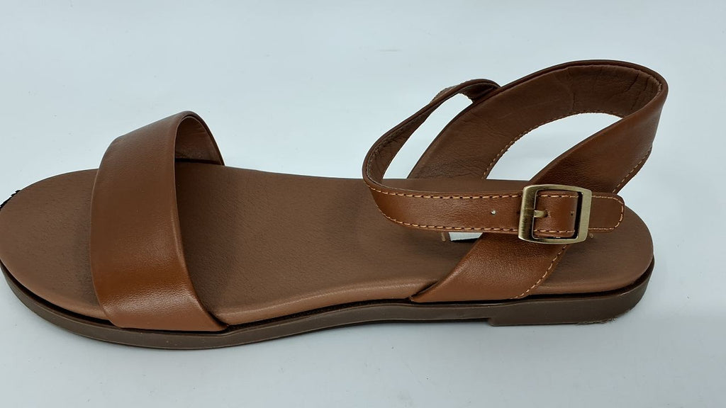 Steve Madden Women's DINA Flat Sandal, tan Leather, 9