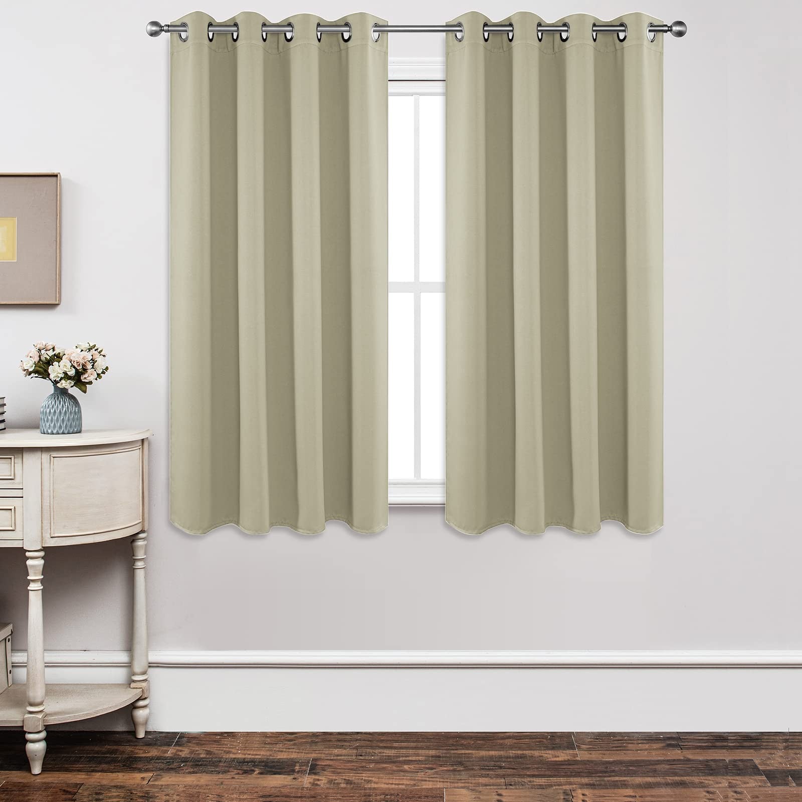 Modern Blackout Curtains 63 In, 2 Panels, Light Beige, Room Darkening