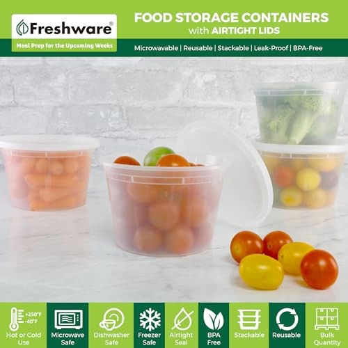 50 Deli Containers 16 oz w/ Lids, Microwave/Dishwasher Safe, BPA Free