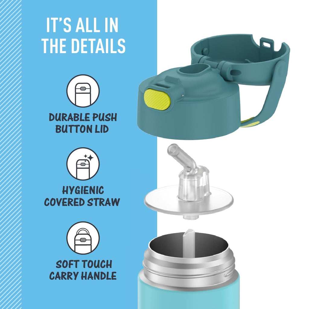 12oz THERMOS FUNtainer Kids Water Bottle w/ Straw, Blue/Green, Insulated