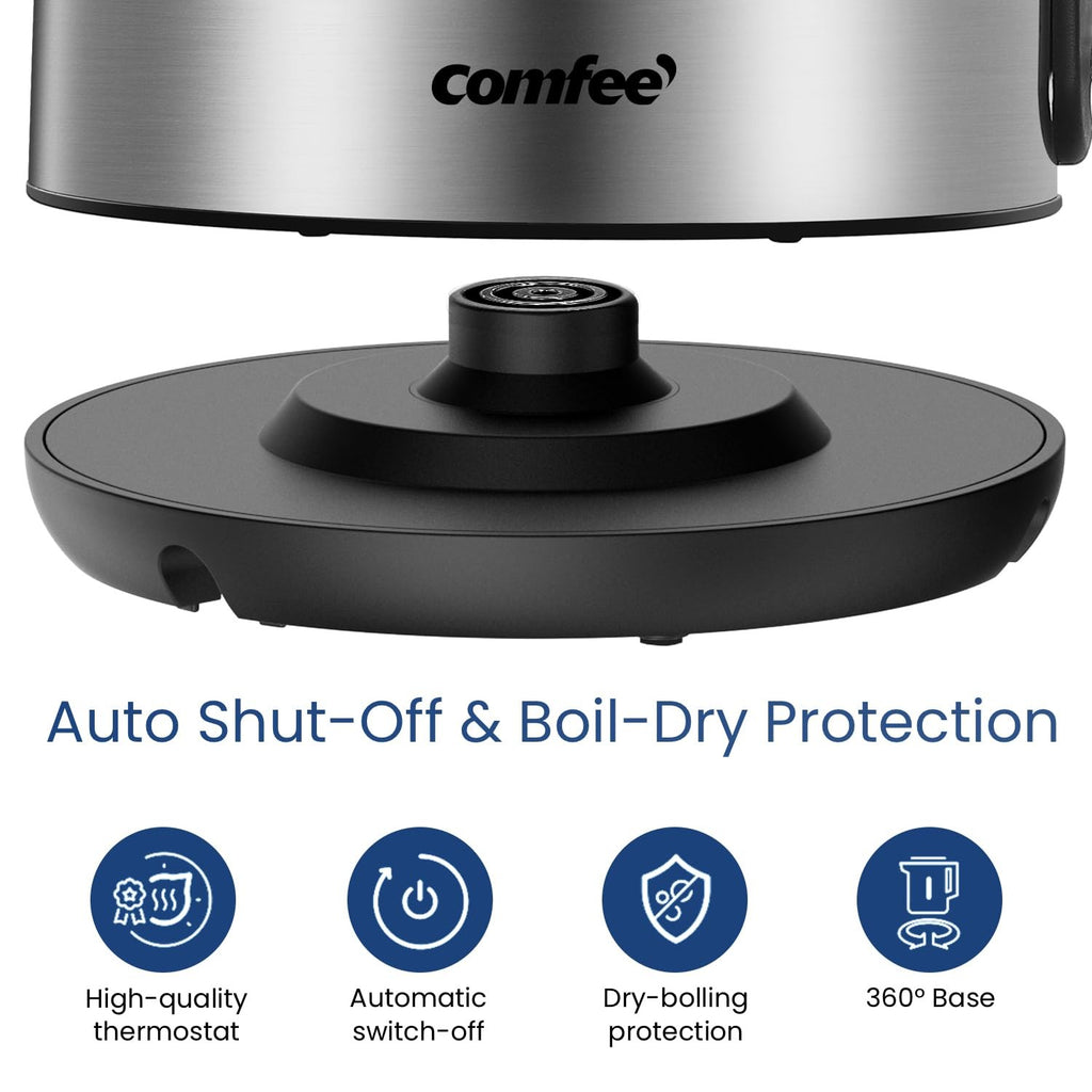 Cordless 1.7L Stainless Steel Electric Kettle, 1500W Fast Boil