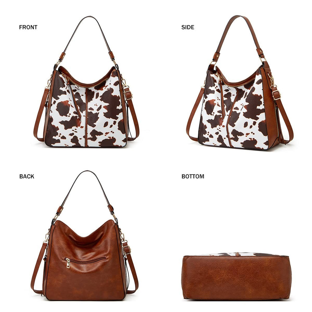 Women Tote Bag Set w/ Handbag, Messenger Bag & Wallet - A-Cow-Brown