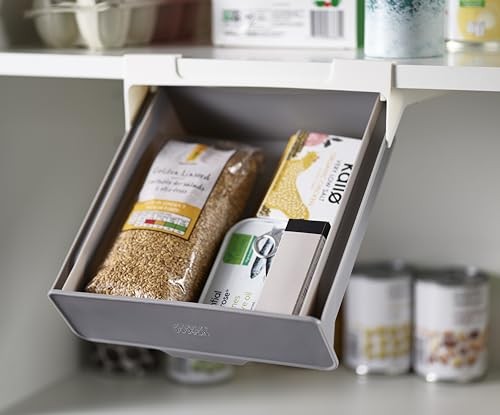 Space Saving Under Shelf Drawer Organizer, Gray/White, Kitchen Storage