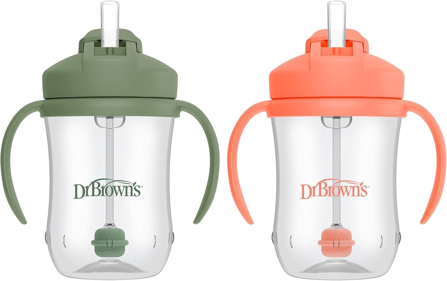 Dr. Brown's Baby's First Straw Cup 9oz 2 Pack Coral & Olive Green