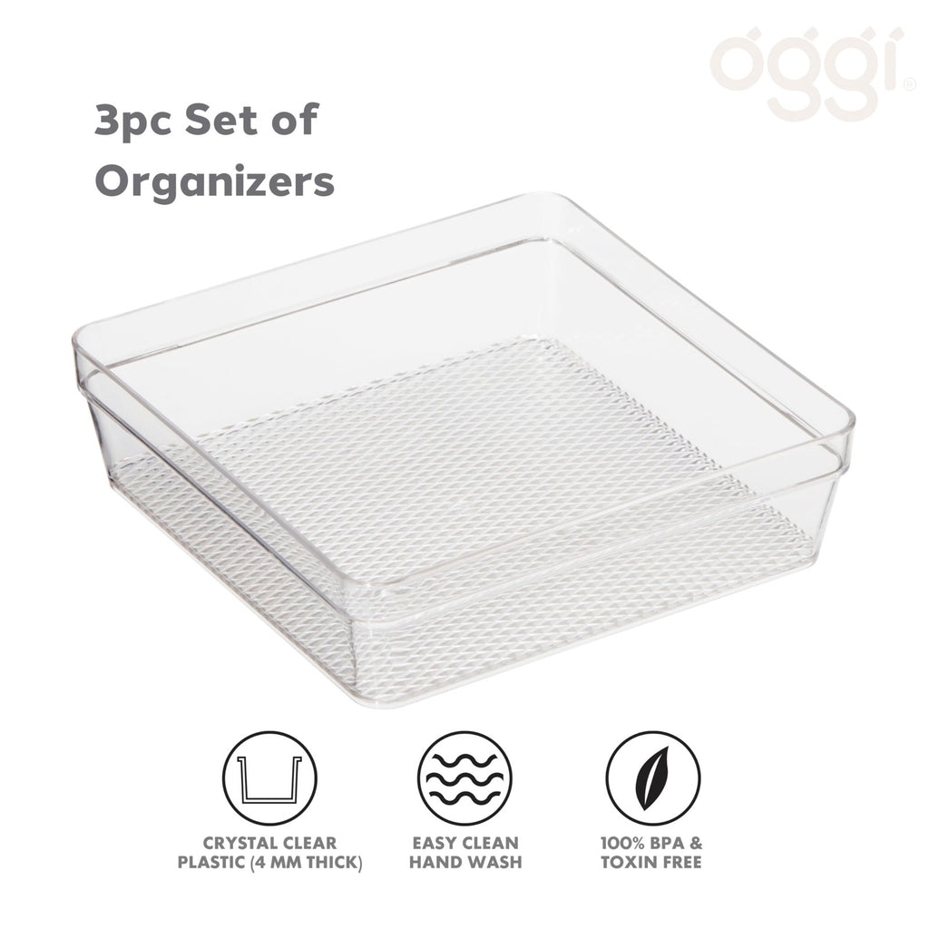 Clear Drawer Organizers Set of 3 - Ideal for Kitchen & Office Storage