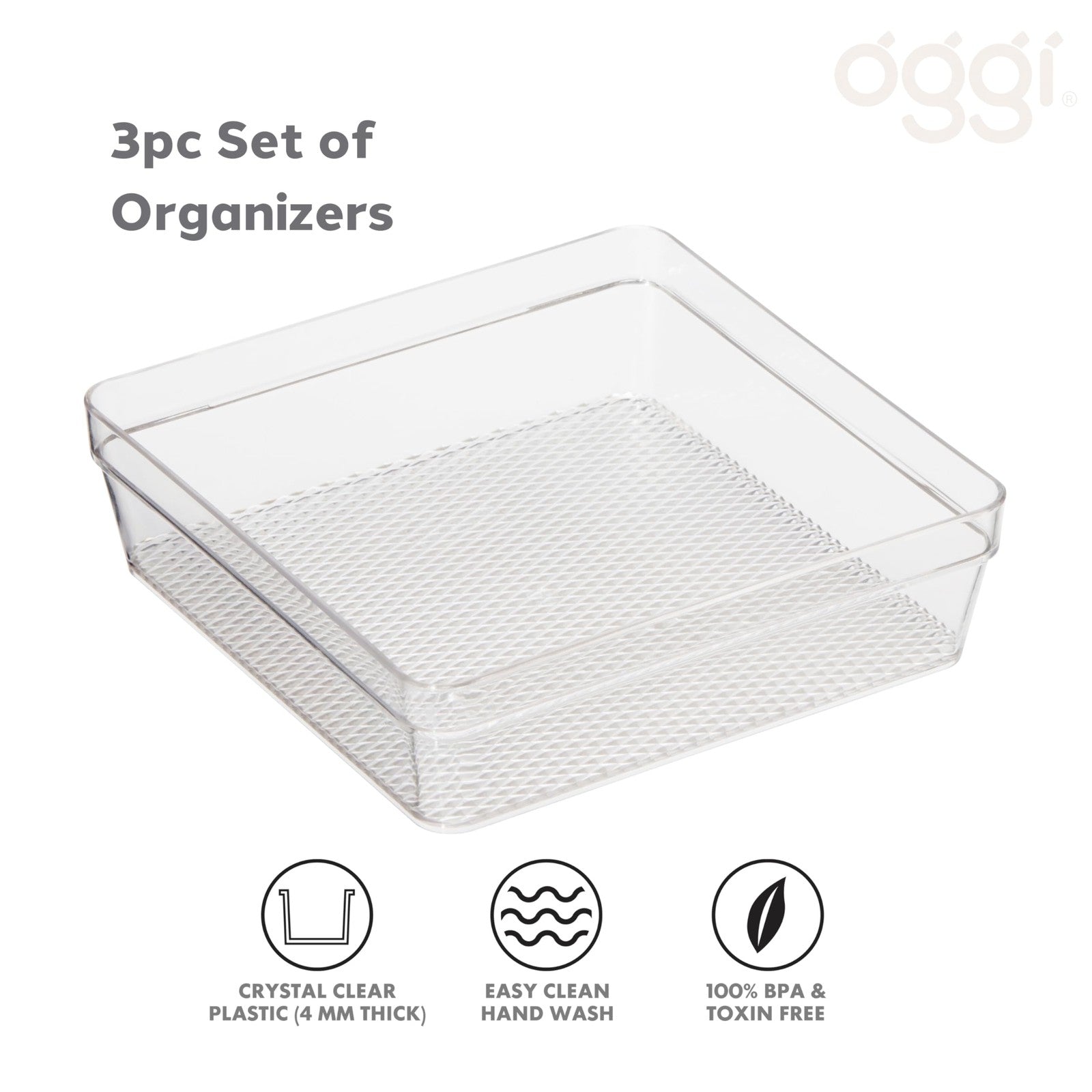 Clear Drawer Organizers Set of 3 - Ideal for Kitchen & Office Storage