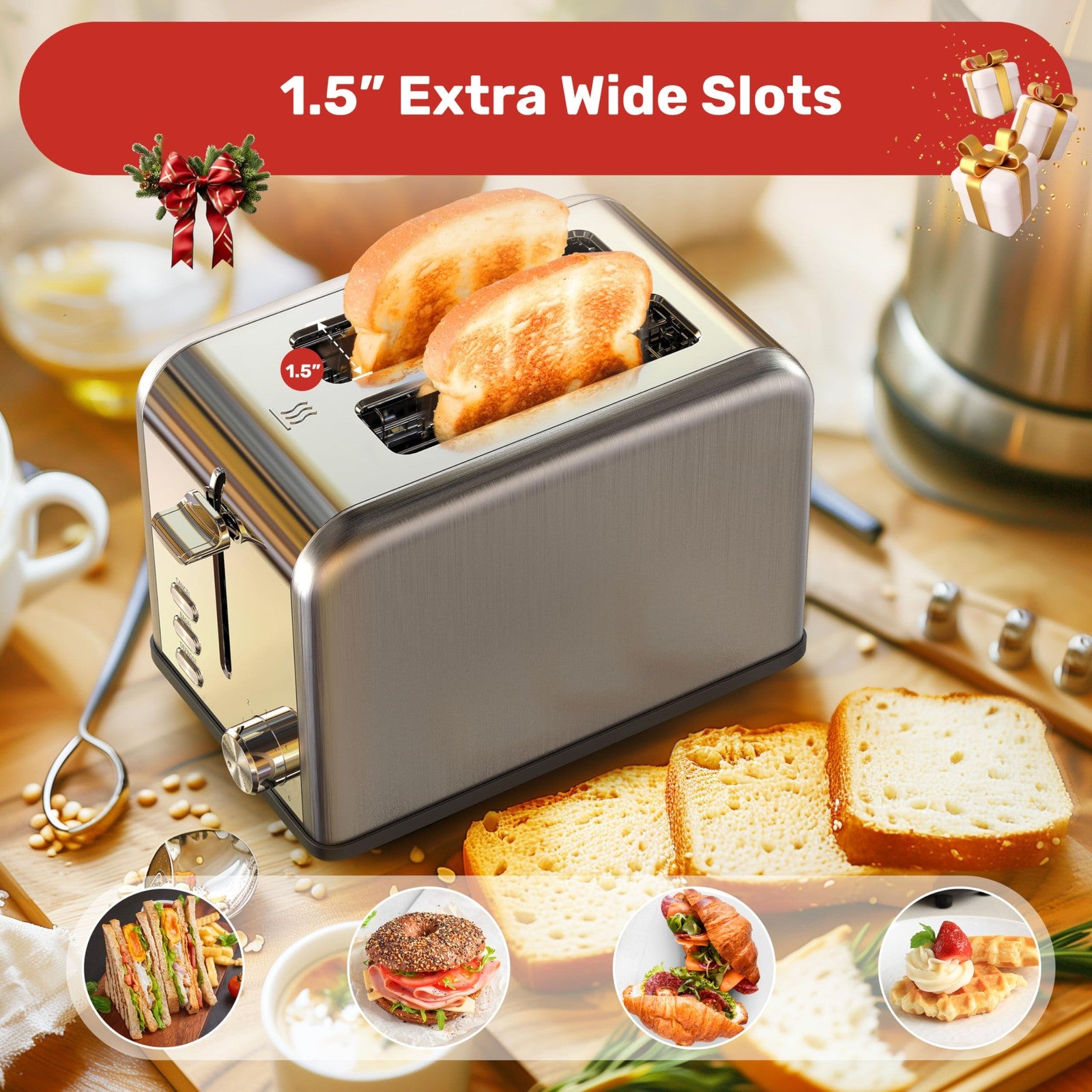 YSSOA 2-Slice Stainless Steel Toaster, 6 Shade, Bagel & Defrost Functions