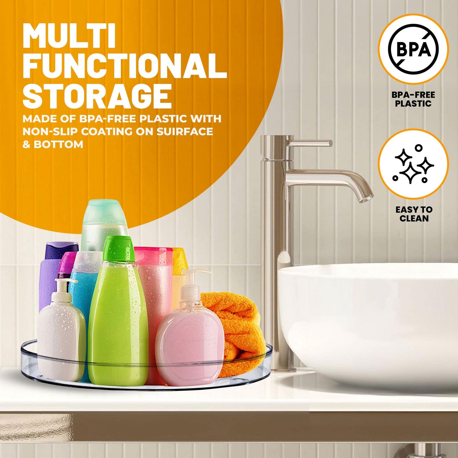 Heavy Duty 11.5 In Lazy Susan - Clear Plastic Organizer for Kitchen & Bath