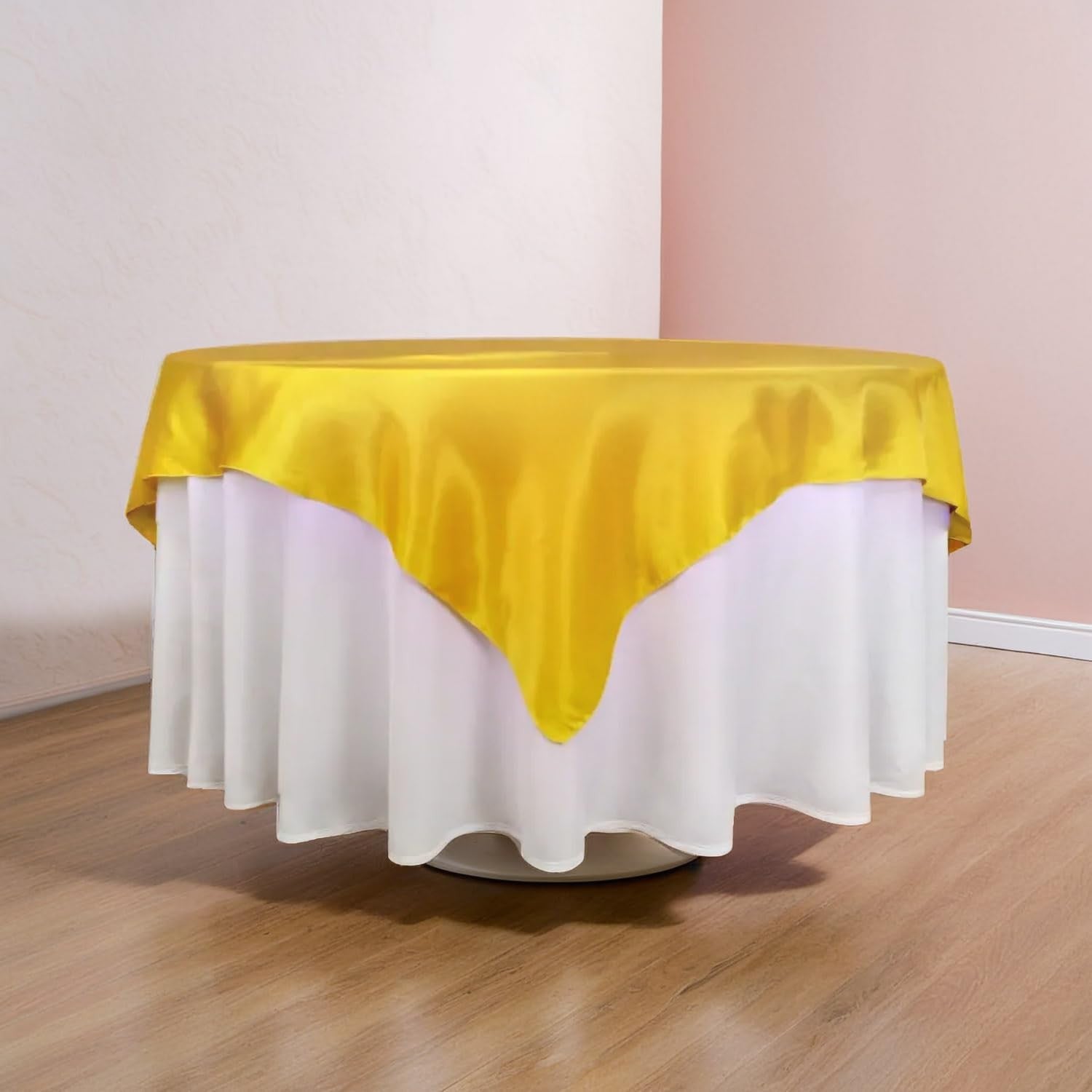 72" Canary Yellow Satin Table Overlay - Elegant Tablecloth for Parties