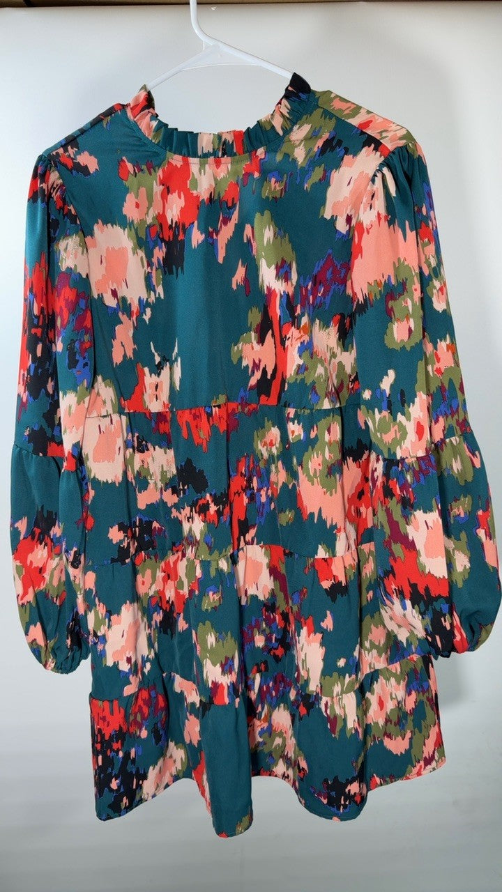 Printed Balloon Sleeve Mini Dress