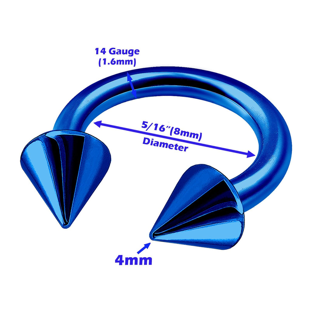 Anodized 14g Horseshoe Barbell Piercings 8Pcs Set Blue & Black 4mm Ball