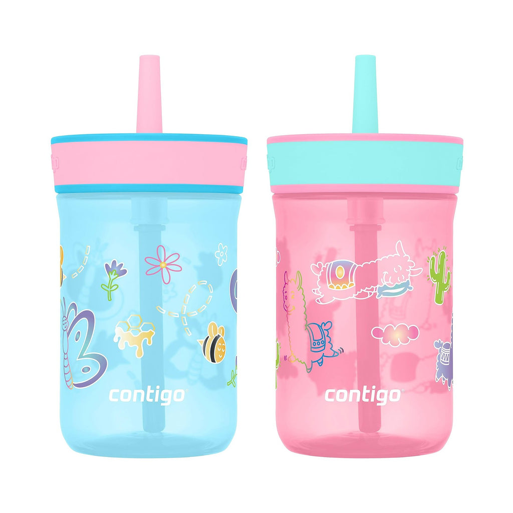 Contigo Leighton Kids Water Bottle 2-Pack 14oz Spill-Proof Blue Raspberry/Azalea