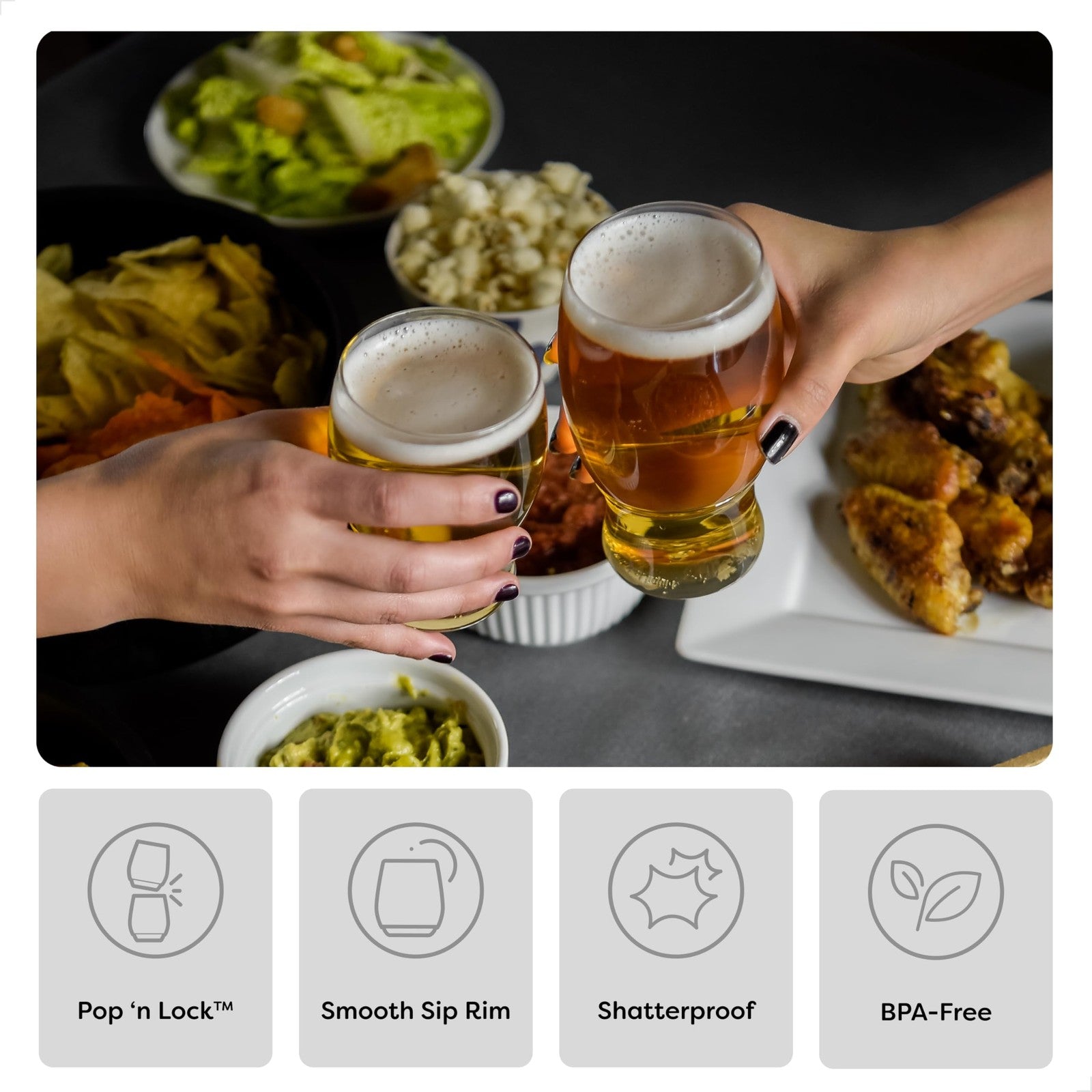 TOSSWARE 7oz Pint Mini Set of 12 Unbreakable Plastic Beer Glasses