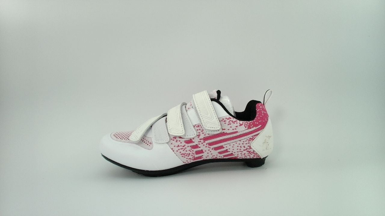 Unisex Road Bike Cycling Shoes Compatible with Peloton, Size 5.5 (White-Pink)